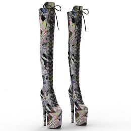 Boots Leecabe 20cm8inches English paper Pattern Women Sexy High Heel Platform Thigh Pole Dancing 230911