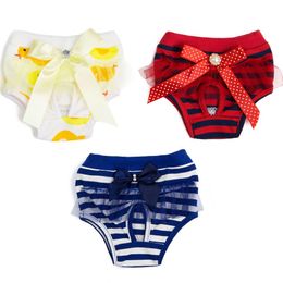 Dog Apparel Cute Strips Lace Physiological Pants Diaper Washable Female Pet Cat Shorts Sanitary Underwear Briefs For 230911