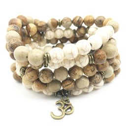 Beaded Sn1364 Womens Yoga Bracelet Natural Picture Jaspers Mala Jewellery Nce Healing Ohm Drop Delivery Bracelets Dhgarden Dhcd8