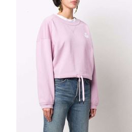 23 early spring Isabel Marants pullover new French minority flocking sweatshirt printing hem drawstring round neck short pink women's sweater