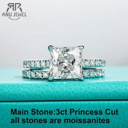 Wedding Rings AnuJewel 3ct Princess Cut D Colour Engagement Ring Bridal Sets 925 Sterling Silver Band Customs Jewellery 230909