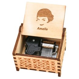 Decorative Objects Figurines Amelie Music Box 18 Note Windup Clockwork Mechanism Engraved Wood Music Box for Kids Play La Valse D'Amelie 230911