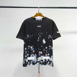 OFF Men's hoodie fashion T-shirt Designer clothing Off couple's ink splashing fireworks short sleeve youth European large loose base shirt half