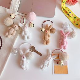 Plush Keychains Kawaii Bunny Bear Bell Phone Chain INS Cute Keychain Fashion Jewellery Dolls Pendant Accessories Doll Gift 230911