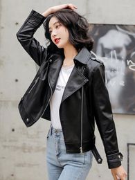 Women's Leather Black Jackets For Women Faux Coat 2023 Autumn Turn-down Collar Skinny Motorcycle Outerwear Fashion Zippers Clothing