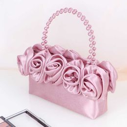 Totes Fresh and Sweet Dinner Bag Handmade Rose Bag Female Cross Cheongsam Dress Banquet Bead Chain Handbag