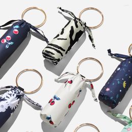 Umbrellas Mini Pocket Rain Umbrella 6 Ribs Luxury Women Printed Bracelet Anti UV Parasol Fashion Sun Protection Small