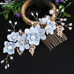 Pearl Rhinestone Hairpin For Women Hair Combs Headdress Prom Bridal Wedding Crown Elegant Hair Accessories Alloy Leaf Headwear