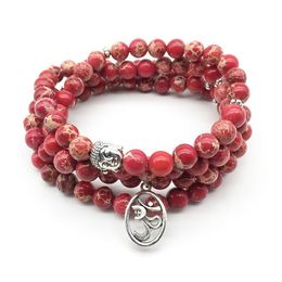 Beaded Sn1239 New Sale Womens Buddha Bracelet Fashion Natural Red Regalite 4 Wrap 108 Mala Energy Jewellery Drop Delivery Brace Dhgarden Dhh79