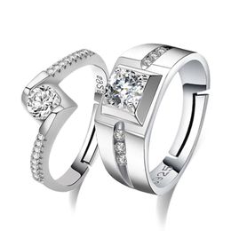 Update Cubic Zircon Diamond Ring Solitaire Adjustable Silver Engagement Wedding Couple Rings Mens Women