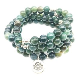 Beaded Sn1353 Moss Stone Bracelet New Design Fashion Womens Natural 108 Mala Lotus Charm Yoga Necklace Drop Delivery Jewellery Dhgarden Dhobx