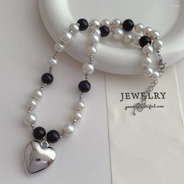 Pendant Necklaces Exquisite Contrasting Pearl Stitching Silver Color Heart Beaded Necklace Unique Design Women Jewelry Gift 2023