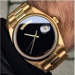 Aaa Luxury Mens Watch 36mm Automatic Mechanical Big Black Face Sapphire Original 18k Gold Stainless Steel Clasp Watches289v