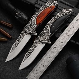 Folding Knife Wooden Handle High Hardness Stainless Steel Blade 21CM Outdoor Knife Survival Combat Knife Camping Hunting Knife
