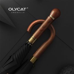 OLYCAT Wooden Handle Umbrella Strong Windproof Big Golf Rain s Men Gifts Black Large Long Paraguas Outdoor 210721300q