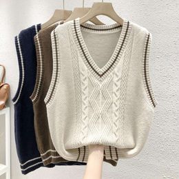 British Academy Style Knitted Vest Womens Autumn And Winter Loose V Neck Folded Wear Western Sweater