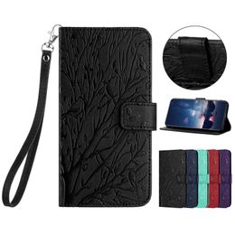 PU Leather Wallet Cases For Xiaomi 13 Pro Lite POCO M4 X4 4G 5G 12T Redmi 12C 10C 10 Google Pixel 8 7 7A Bird Trees Print ID Card Slot Holder Flip Cover Shockproof Pouch Strap