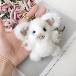 Plush Keychains Cute mink fur pig bag pendant mobile phone chain plush toy piggy doll key ring car gift 230911