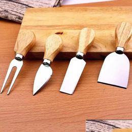 New Cheese Tools 4Pcs/Set Knife Set Stainless Steel Wood Handle Butter Cutter Tool Home Garden Kitchen Dining Bar Wholesale