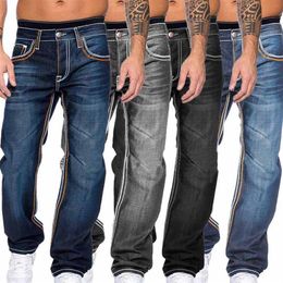 Mens Jeans Autumn Denim Pants Slim Straight Dark Blue Regular Fit Leisure Long Trousers Jean Men Hombre229r