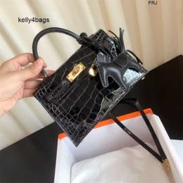 Bags Handmade 5a Full Hand Sewing Wax Thread Bright Black Alligator Box Mini Second Generation 19 Have Logo QKE4