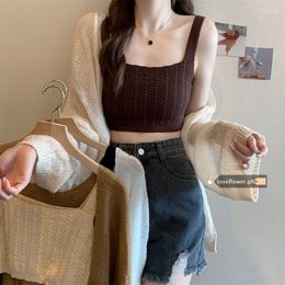 Women's T Shirts Korean Sexy Sleeveless Low Neck Knit Cropped Tank Top