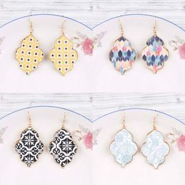 Dangle Earrings ZWPON Arabesque Print PU Leather Morocco With Metal Frame 2023 Brand Designer Statement Jewellery Wholesale