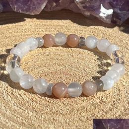 Beaded Strands Mg1775 8 Mm Sunstone Moonstone Clear Quartz Labradorite Womens Bracelet Drop Delivery Jewellery Bracelets Dhgarden Dhjrs