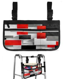 Storage Bags Geometric Red Black Grey Solid Abstract Wheelchair Bag Armrest Side Electric Scooter Walking Frame Pouch