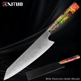 Japanese Kiritssuke Chef Knife Damascus steel ultra-sharp Kitchen Meat,Vegetables,Sushi Knife Round stable wood handle Ergonomic