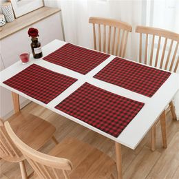 Table Mats 1Pc 32x45cm Red Black Grid Dinner Placemat Christmas Party Decor Insulation Pad Cotton Linen