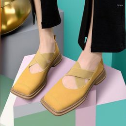 Dress Shoes Summer Mary Jane 2023 Retro Cross Strap Square Head Small Leather Fashionable Non-slip Heel High Heels