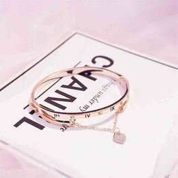 Gold Rose Stainless Steel Bracelets Bangles Female Heart Forever Love Charm Bracelet for Women Jewelry296Q