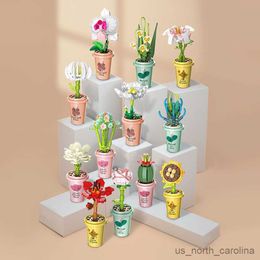 Blocks Flower Building Blocks Toys Cup Succulents Potted Plant Rose Desktop Decoration Ornaments Assembly Toys Collection Gift R230911