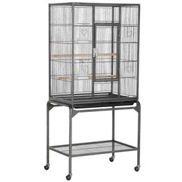 Bird Cages Metal Rolling Cage with Stand 4 Feeding Bowls and 2 Perches Black bird nest cage accessories 230909