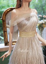 Runway Dresses White Luxury Prom Off One Shoulder Ribbon Beading Feather Tassel A Line Elegant Wedding Party Evening Bridesmaid Gowns