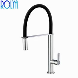 ROLYA New Arrival Brass Deck Mounted Black Pull Down Kitchen Faucet White Pullout Sink Mixer Tap233V