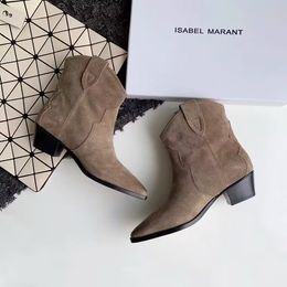 Isabelle Marant Suede Ankle Luxury Boots Dicker Women Leather Cowboy Boot Classic Chelsea Lady Dewina Booty Cowboy Boots Eu35-41