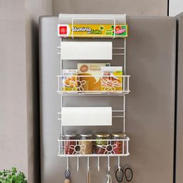 Kitchen Storage Refrigerator Racks Fridge Spice Rack Organiser With Hook Towel Holder Shelf For Condiment Seasoning Bottle Sauce