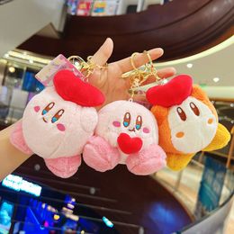 Plush Keychains Kawaii 10cm Kirby Anime Cartoon Toys Keychain Cute Girls Backpack Bag Pendant Decor Stuffed Xmas Gift 230911