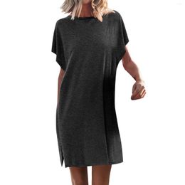 Casual Dresses Womens Summer T Shirt Short Sleeve Batwing Sleeves Dress Slit Beach Mini Tunic Top Loose