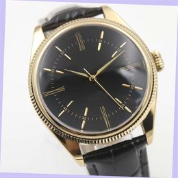 Dual Time Cellini Yellow Gold Case Leather Mens Watch Watch Leather Strap Automatic Mechaincal Black Dial Men Watches Male Wristwa311z