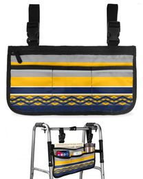 Storage Bags Blue Yellow Gray Striped Geometric Lines Wheelchair Bag Armrest Side Electric Scooter Walking Frame Pouch