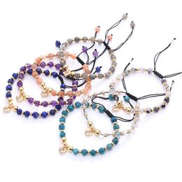 Faceted Stone Beads Bracelet Gemstone Crystal Beaded Bracelets Adjustable Amethyst Fashion Jewellery Bracelets for Women Girl Gifts