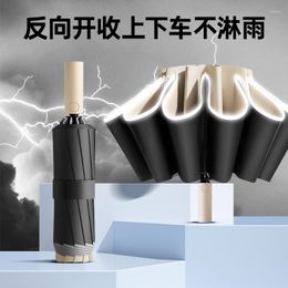 Umbrellas Automatic Folding Strong Umbrella For Men Women Windproof 12Ribs Reverse Wind Resistant Trip Inverted Rain