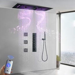 Matte Black 90*30cm Concealed Shower Set Thermostatic Valve Brass Shower Facuets Bathroom Showerheads Systems Rainfall SPA