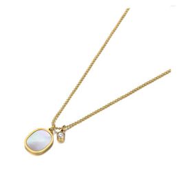 Pendant Necklaces 14K Gold Shell Oval Tag CZ Crystal Charm For Women Trendy Stainless Steel Choker Necklace N20234