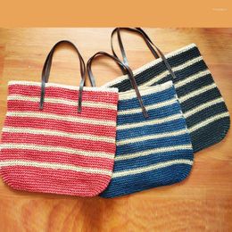 Evening Bags Simple Striped Colour Matching Crochet Beach Bag Large Capacity Hand Woven Handicraft Shoulder Women's Handbag