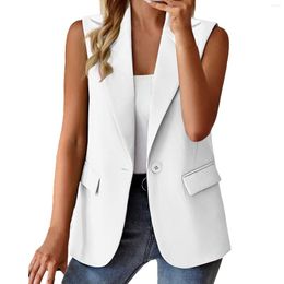 Women's Jackets Sleeveless Coat Solid Colour Cardigan Suit Casual Lapel Jacket With Pockets Extra Small Coats For Women