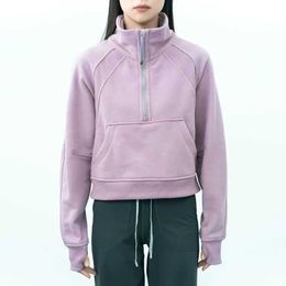 Women Hoodies Yoga Outfits Runing Jacket Ladies Sport Half Zipper Sweatshirt thick Loose Short Style Coat Sportwear pinkwing-12 CXG91112